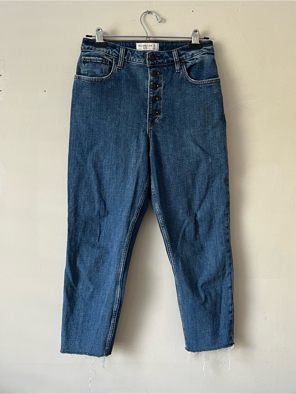 Abercrombie & Fitch Dark Blue The Mom High-Rise Button-Fly Jeans